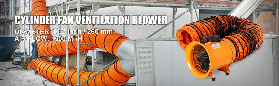 VEVOR portable extractor fan with orange hose for industrial ventilation.