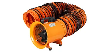 orange VEVOR portable extractor fan with flexible duct.