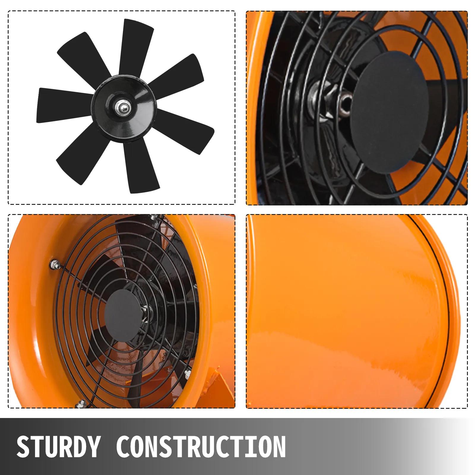 VEVOR portable extractor fan with sturdy orange casing and black blades.