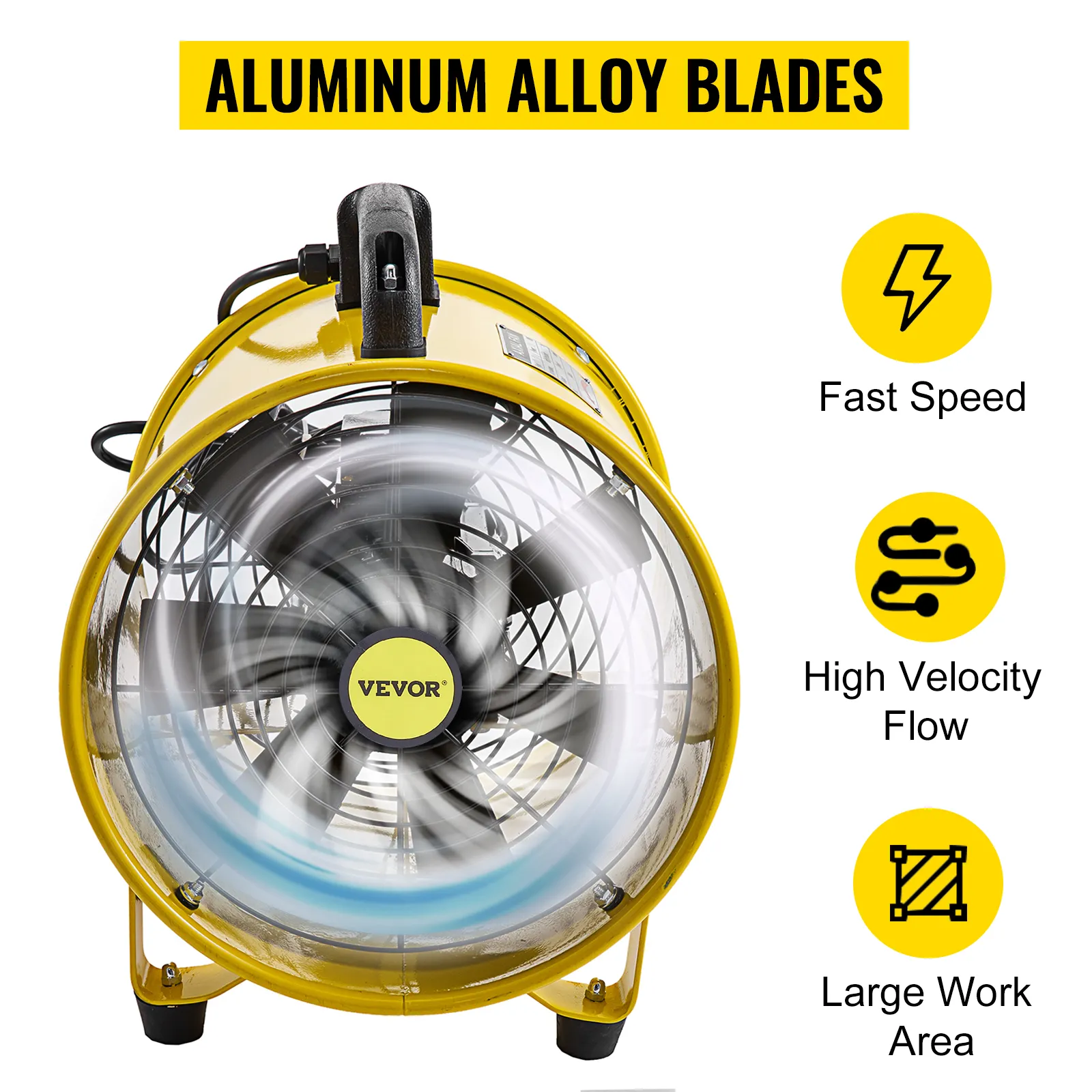 VEVOR utility blower fan with aluminum alloy blades, fast speed, and high velocity flow.