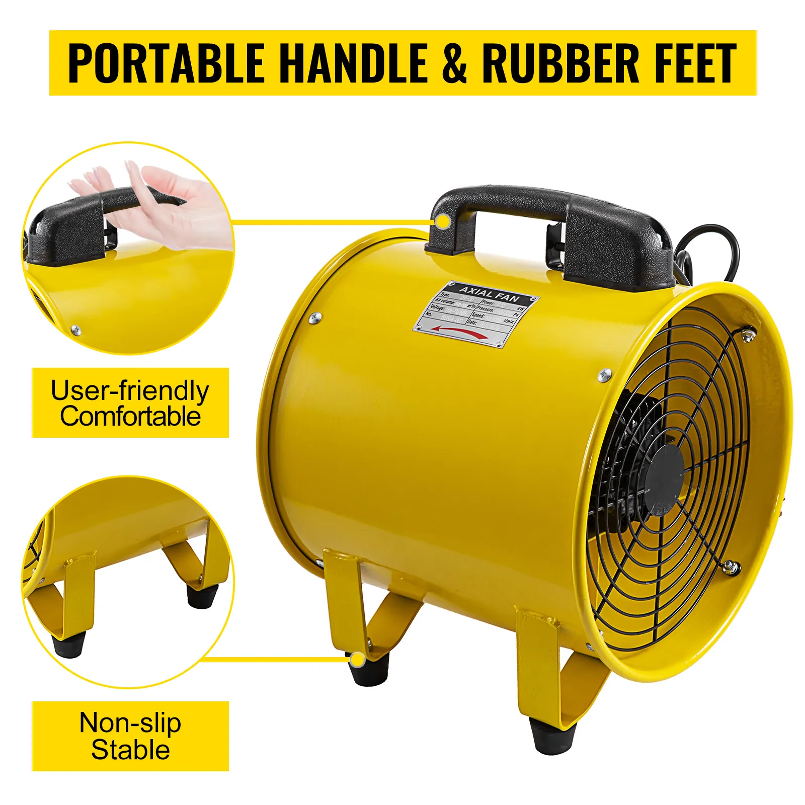 VEVOR utility blower fan with portable handle and non-slip rubber feet.