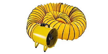 Ventilador utilitario VEVOR amarillo con conducto flexible adjunto.