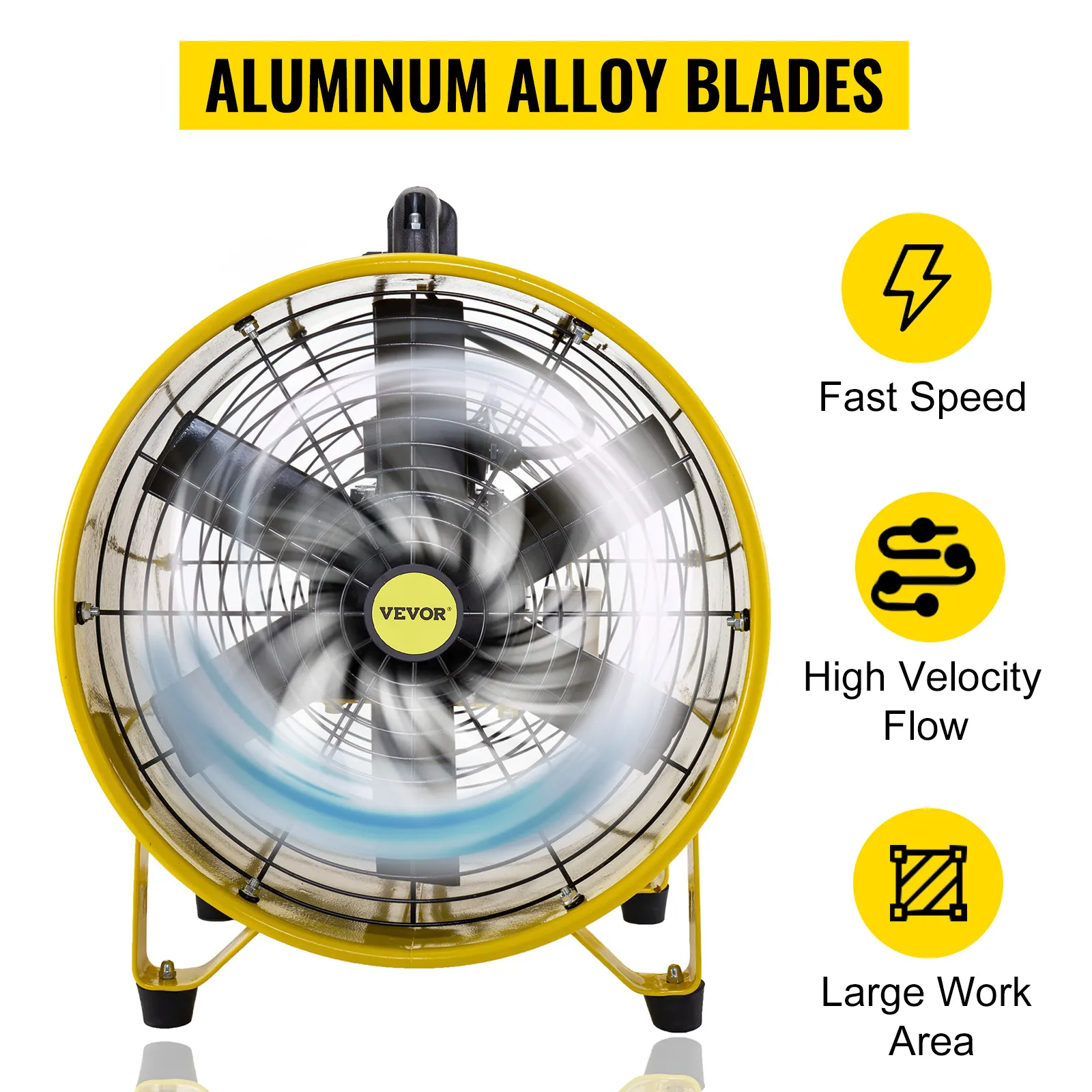 Ventilador utilitario VEVOR con aspas de aleación de aluminio; flujo de alta velocidad; área de trabajo grande.