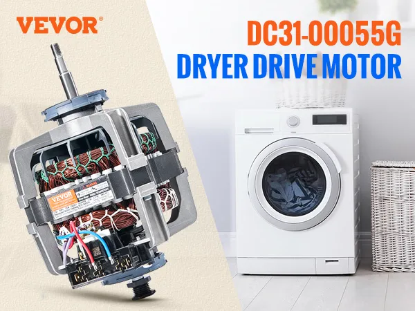 VEVOR dc31-00055g dryer drive motor with washing machine and laundry basket in the background.