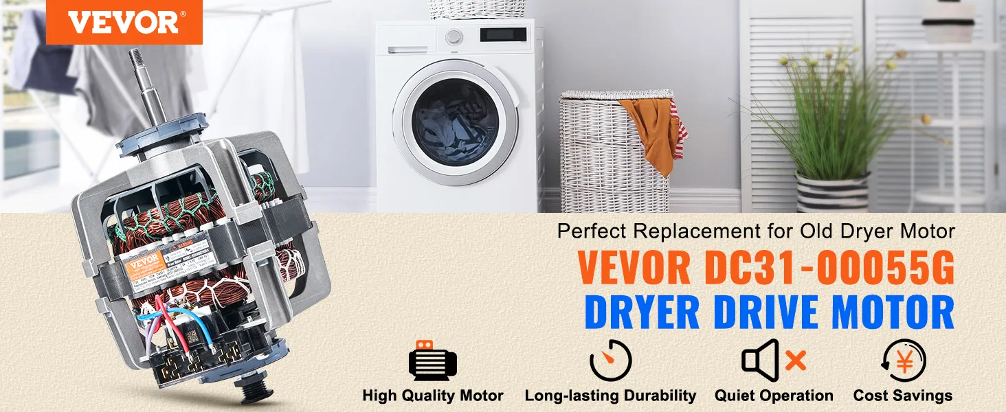 VEVOR dc31-00055g dryer drive motor with washing machine and laundry basket in the background.