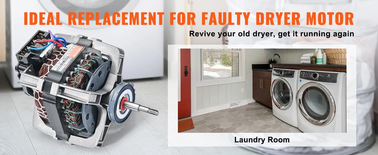 VEVOR dryer drive motor ideal replacement, revive old dryer with new motor in modern laundry room.