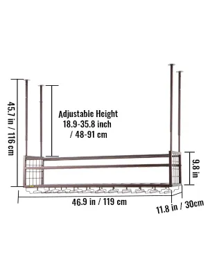 Estante para copas de vino VEVOR con altura ajustable, 46,9 x 11,8 pulgadas, acero negro.