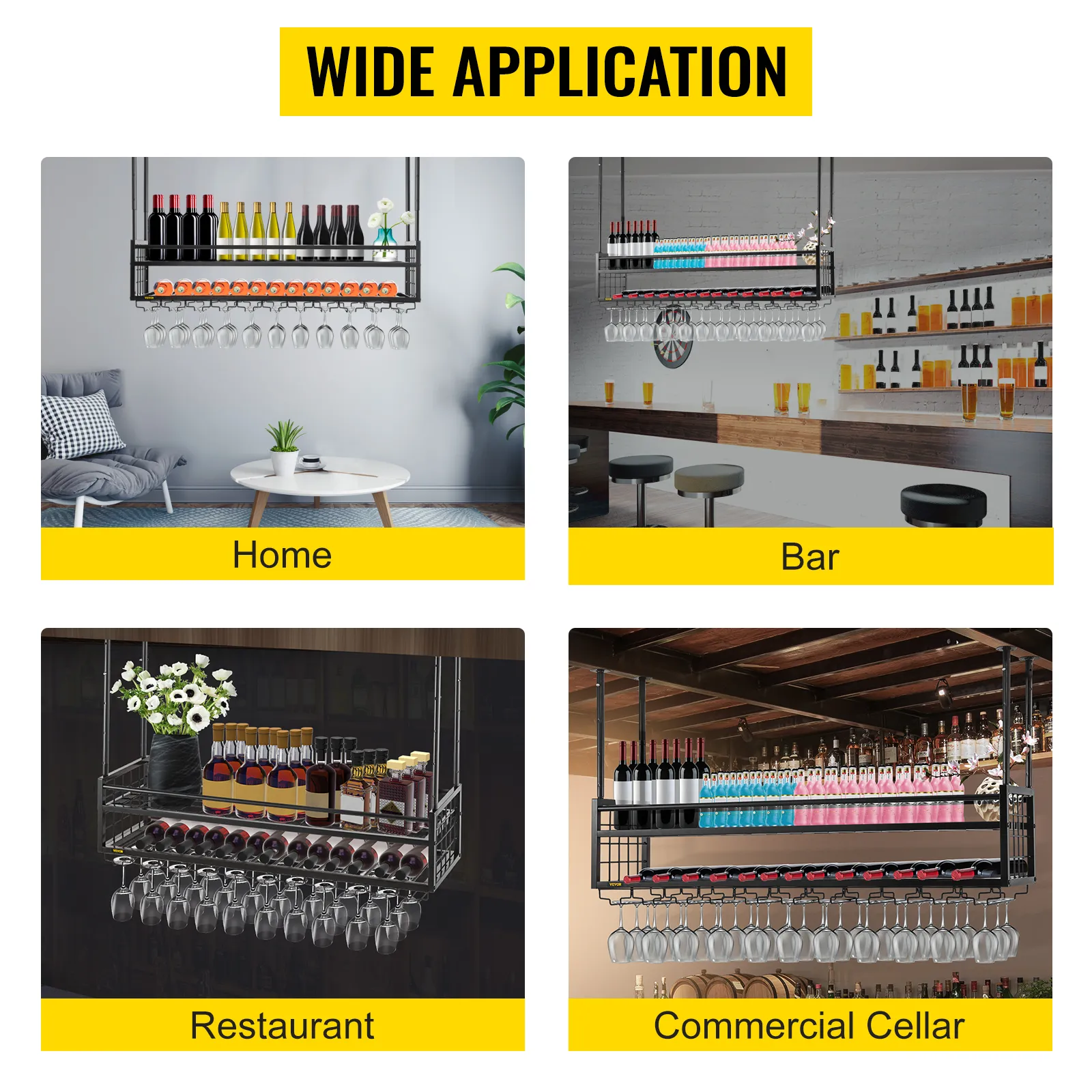 VEVOR-Deckenweinglasregal für zu Hause, in Bars, Restaurants und gewerblichen Kellern.