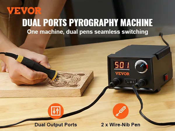 VEVOR-Holzbrennset – Brandmalereimaschine mit zwei Anschlüssen, einstellbarer Temperatur und zwei Stiften.