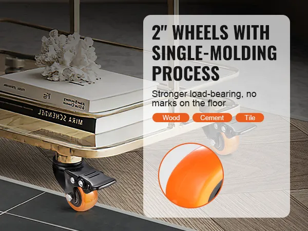 2" VEVOR caster wheels with single-molding process on various floor types.