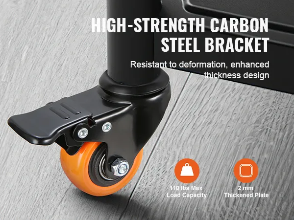 VEVOR caster wheels in high-strength carbon steel bracket with brake, max load capacity 110 lbs.