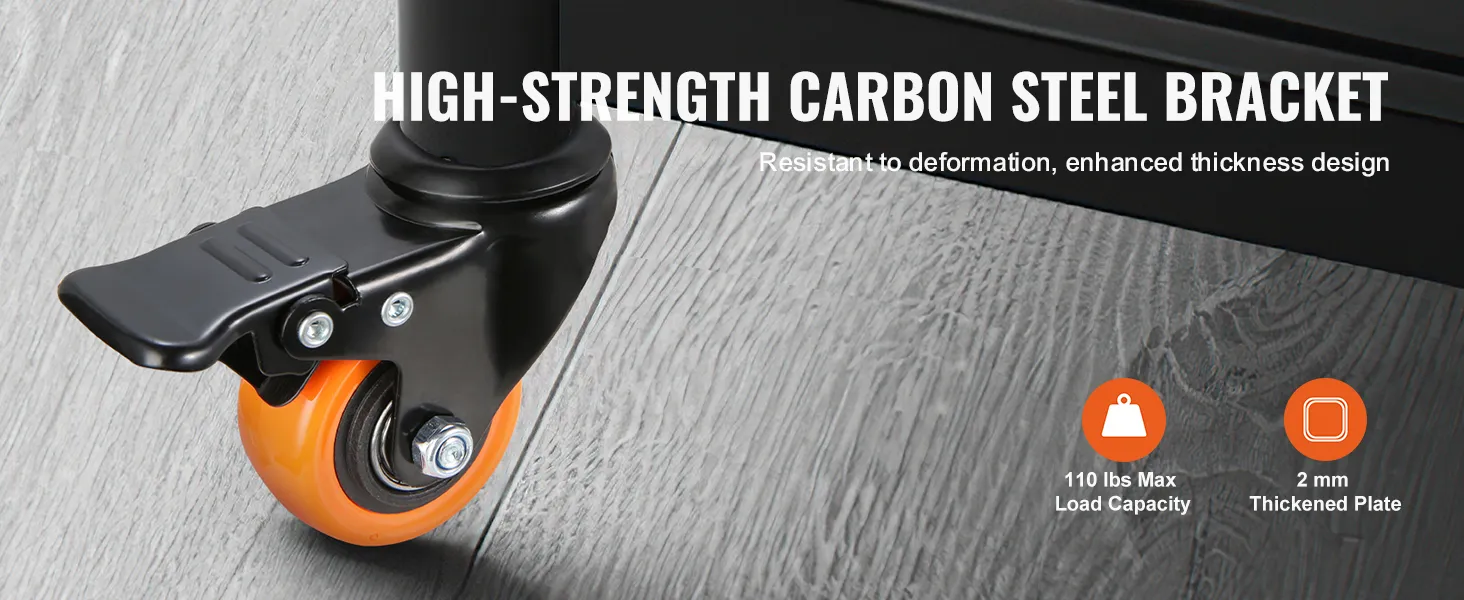 VEVOR caster wheels in high-strength carbon steel bracket with brake, max load capacity 110 lbs.