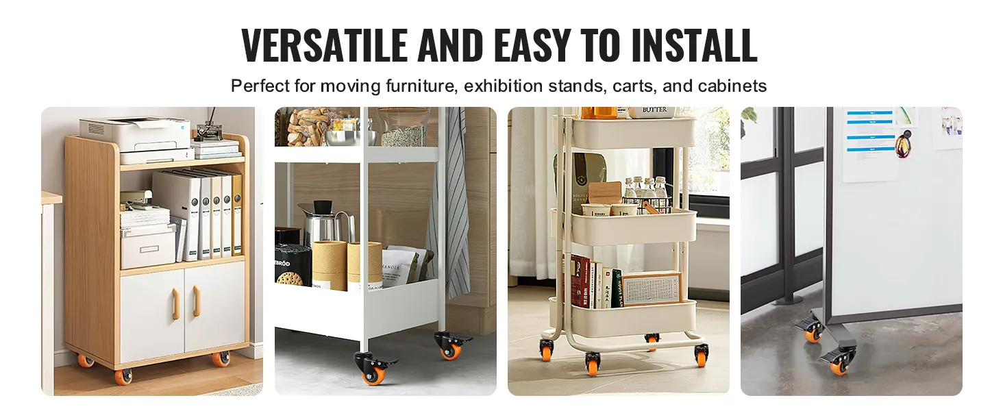 furniture and equipment with VEVOR caster wheels for easy mobility in homes and offices.