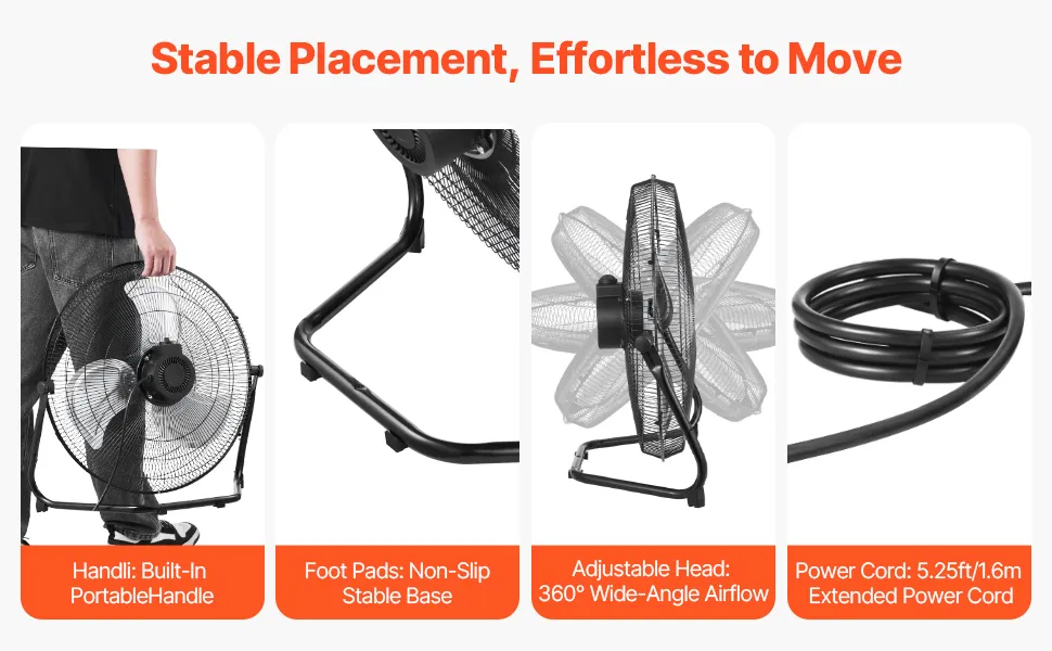 18 Inch Floor Fan 3 Speeds 360° Adjustable Tilt High-Velocity Industrial Fan