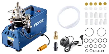 VEVOR high pressure air compressor with accessories, including hoses and fittings.