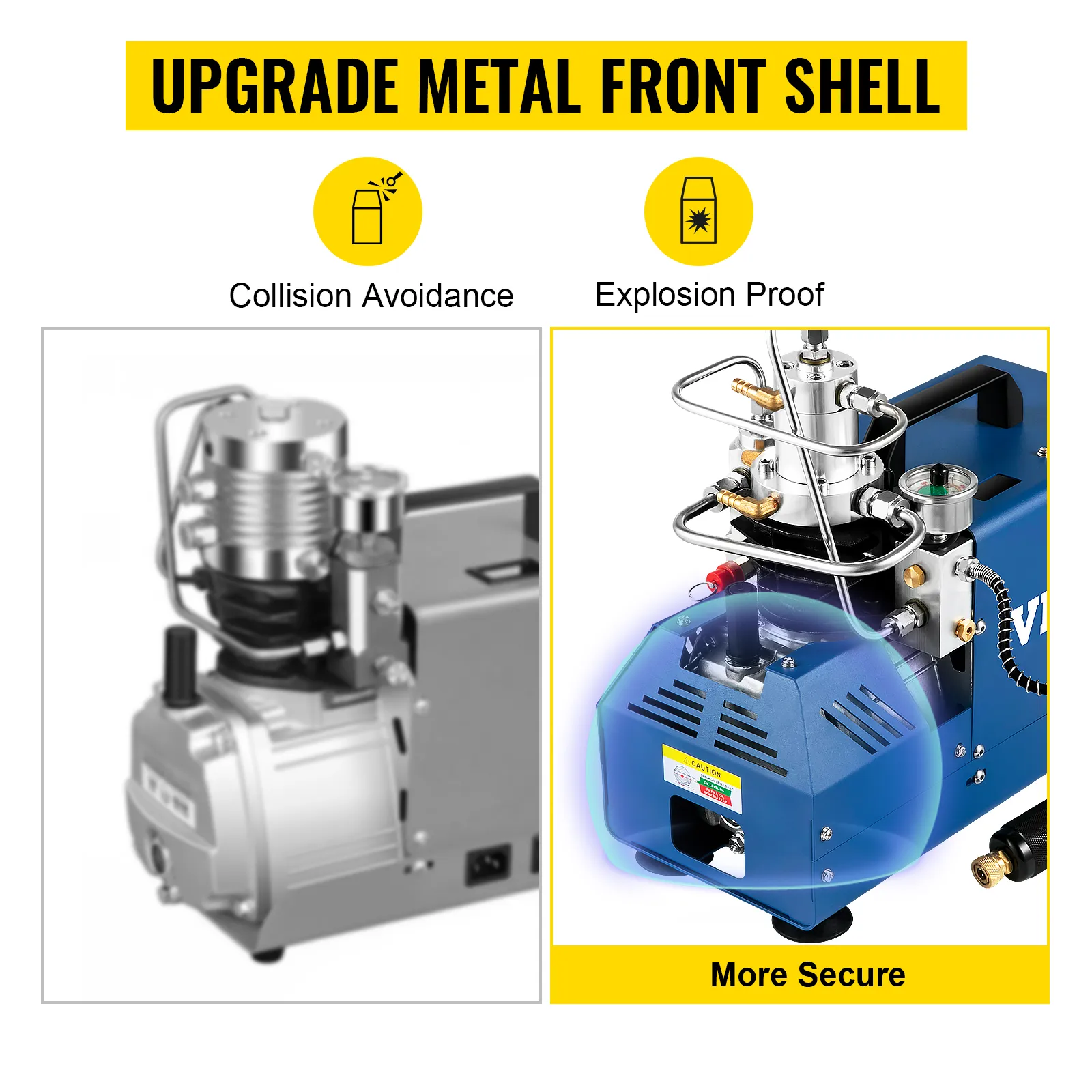 Compresor de aire de alta presión VEVOR con carcasa de metal mejorada, prevención de colisiones, a prueba de explosiones.