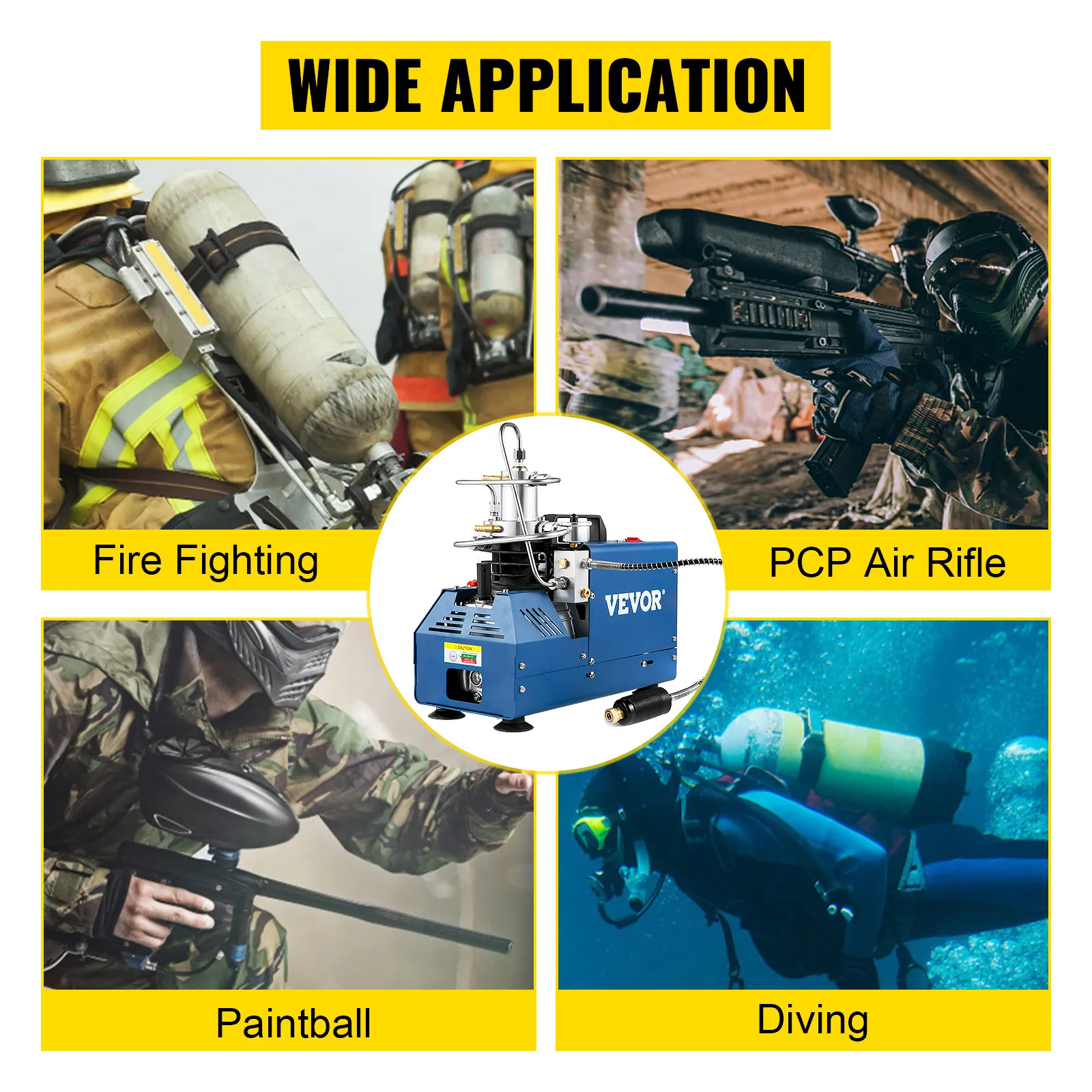 Compresor de aire de alta presión VEVOR para extinción de incendios, rifles de aire PCP, paintball y buceo.