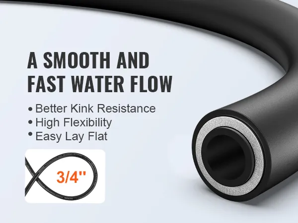 VEVOR Hochdruckreinigerschlauch 3/4 Zoll mit besserer Knickfestigkeit, hoher Flexibilität und einfach flach zu legendem Design.
