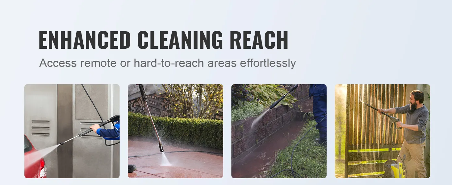 VEVOR Hochdruckreinigerschlauch: Reinigen Sie Autos, Terrassen, Wände und Zäune mühelos mit größerer Reichweite.