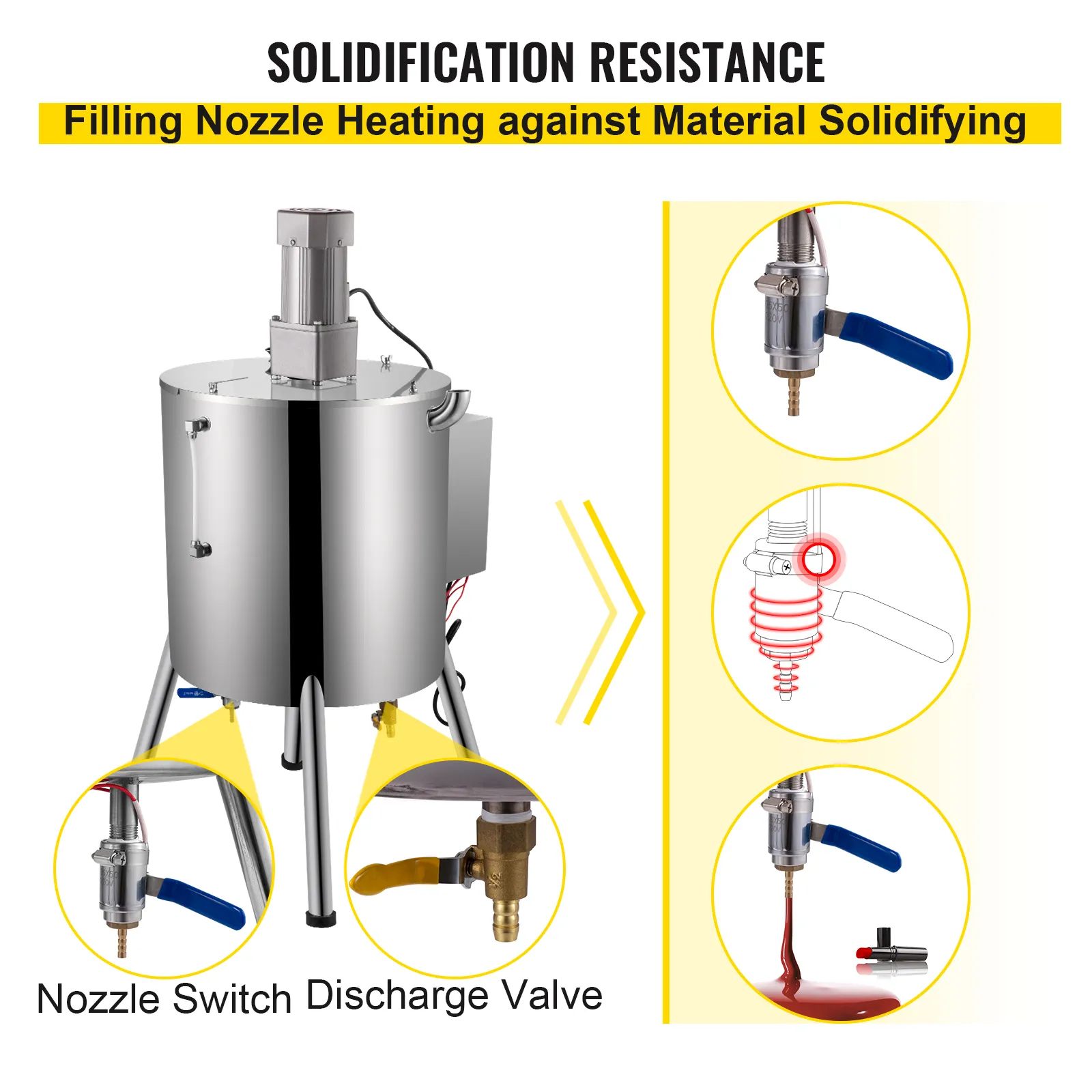 Máquina llenadora de lápiz labial VEVOR con válvula de descarga con interruptor de boquilla para resistencia a la solidificación.