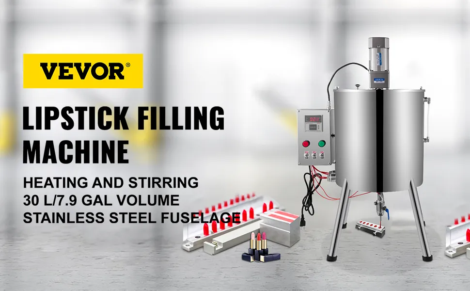 Máquina llenadora de lápiz labial VEVOR con calentamiento, agitación y construcción de acero inoxidable.