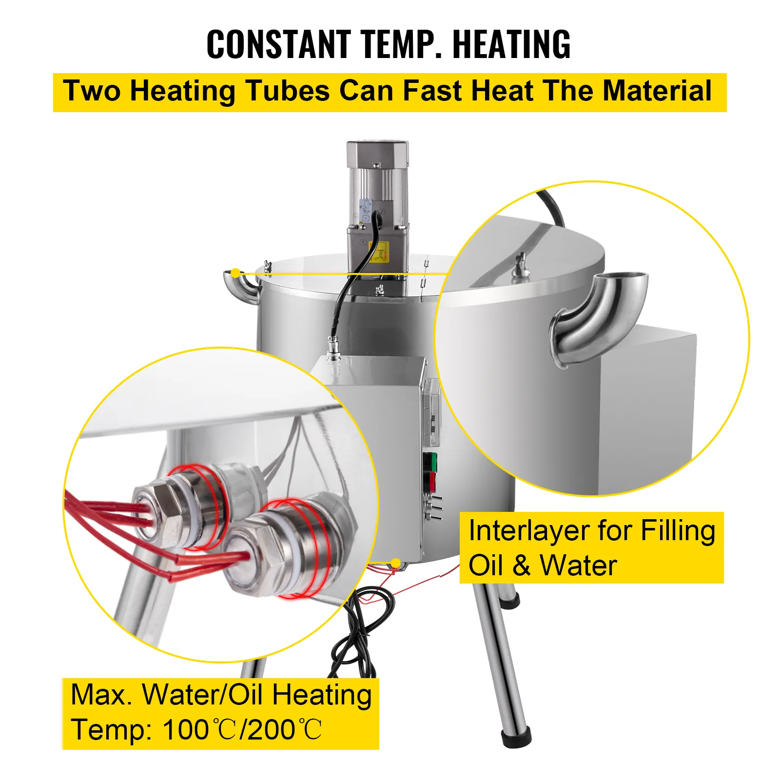 Máquina llenadora de lápiz labial VEVOR con tubos de calentamiento dobles, capa intermedia de aceite/agua, temperatura máxima de 200 °C.