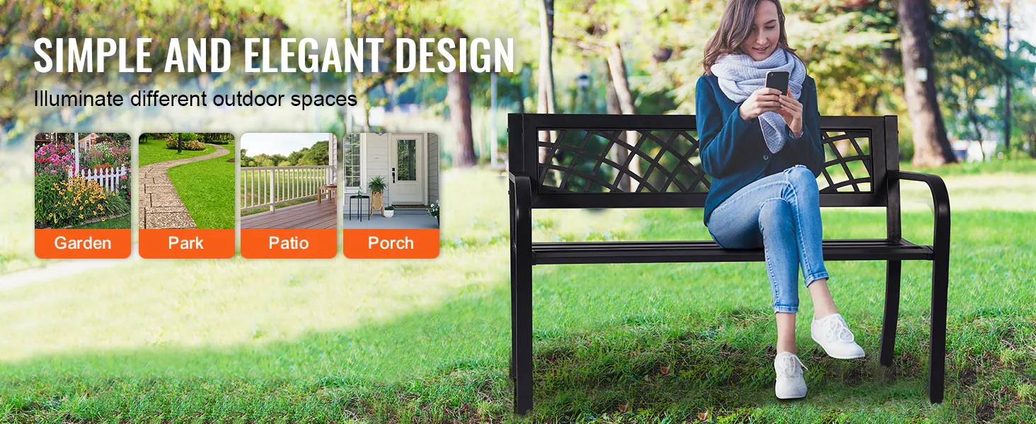 VEVOR outdoor bench for garden, park, patio, porch. simple and elegant design to illuminate spaces.