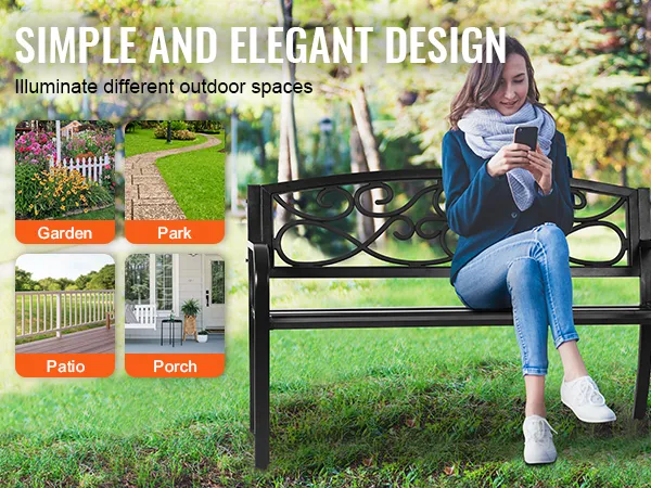 Ławka ogrodowa VEVOR, idealna do ogrodu, parku, na patio i werandę, wyróżniająca się eleganckim i prostym wzornictwem.