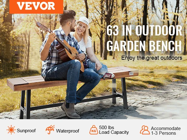 VEVOR-Außenbank in einem malerischen Herbstpark, mit sonnen- und wasserfesten Eigenschaften.