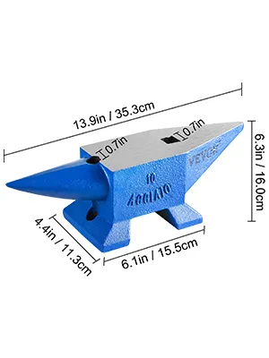 Incudine da fabbro VEVOR blu con dimensioni 13,9 x 6,1 x 6,3 pollici.