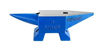 Incudine da fabbro VEVOR con base blu e parte superiore in acciaio, vista laterale.