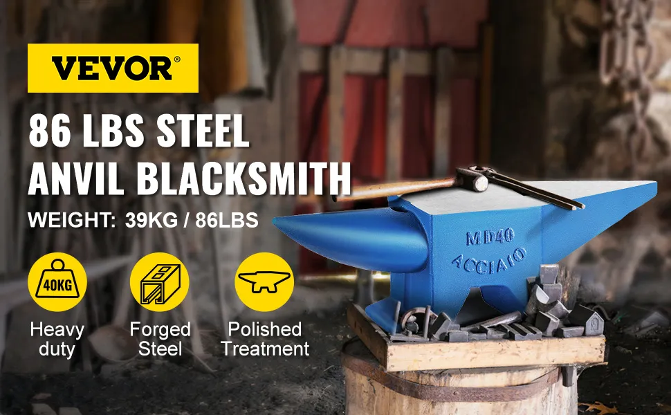VEVOR blacksmith anvil, 88 lbs steel, heavy duty, forged steel, polished finish.