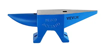 blue and gray VEVOR blacksmith anvil with md40 acciaio marking.