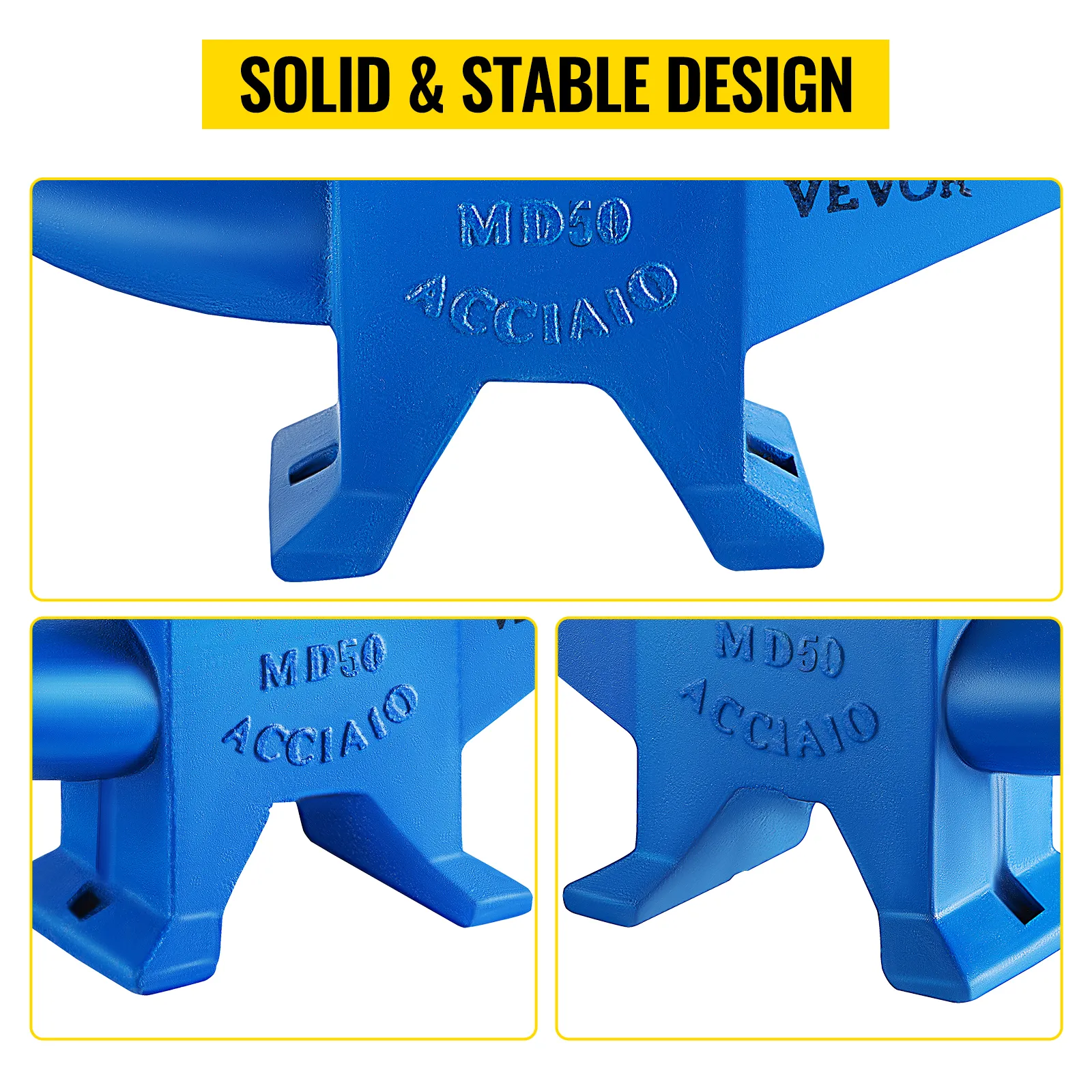 VEVOR anvil with solid and stable design, blue finish, and sturdy base.
