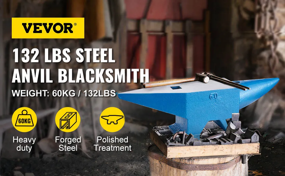 VEVOR blacksmith anvil 132 lbs steel, 60kg heavy duty, forged steel, polished.