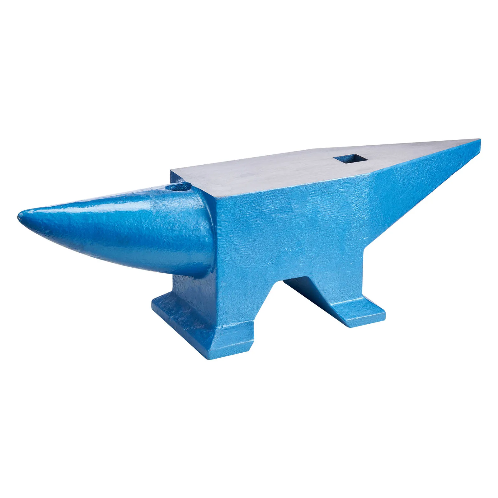 VEVOR blacksmith anvil in blue with polished steel surface.