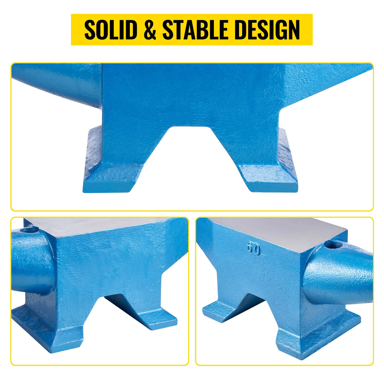 VEVOR blacksmith anvil with solid and stable design, featuring md60 acciaio markings.