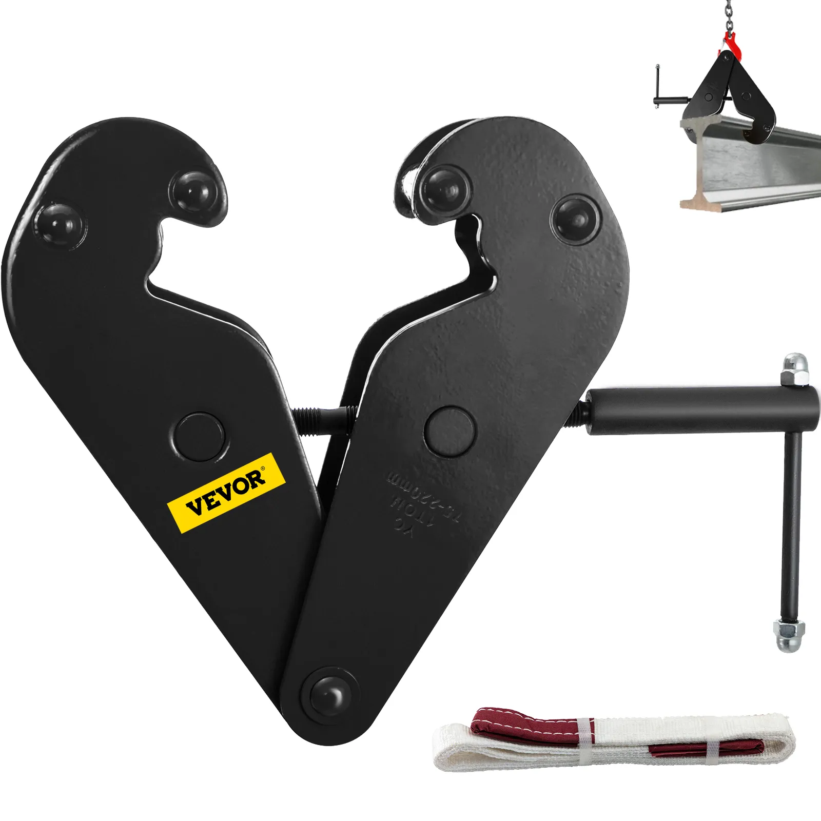 black VEVOR beam clamp with adjustable handle and strap set, perfect for heavy lifting.