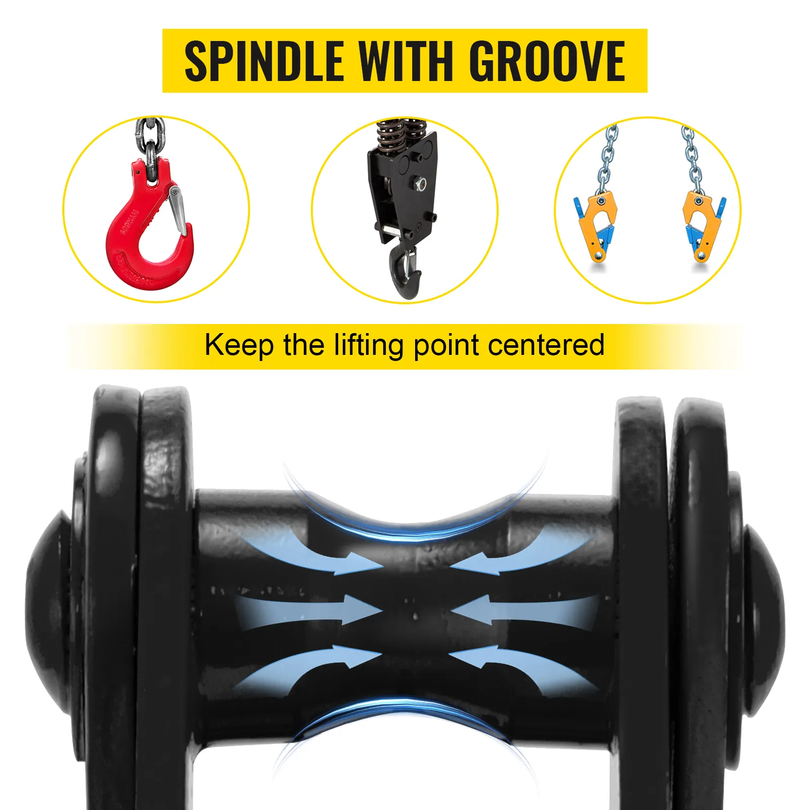 VEVOR beam clamp with spindle groove for centered lifting.