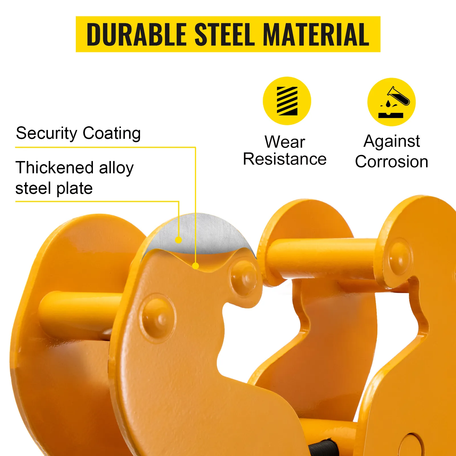 Abrazadera de viga VEVOR con placa de acero de aleación engrosada y revestimiento de seguridad para mayor durabilidad.
