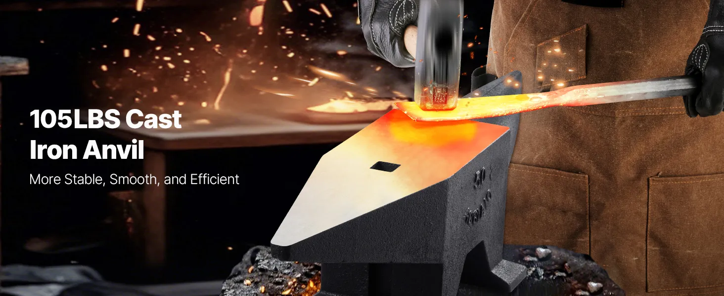 VEVOR gietijzeren aambeeld, 110 lbs stalen smidsaambeeld met hamer, zwaar uitgevoerd, hardbaar, hoge stijfheid.