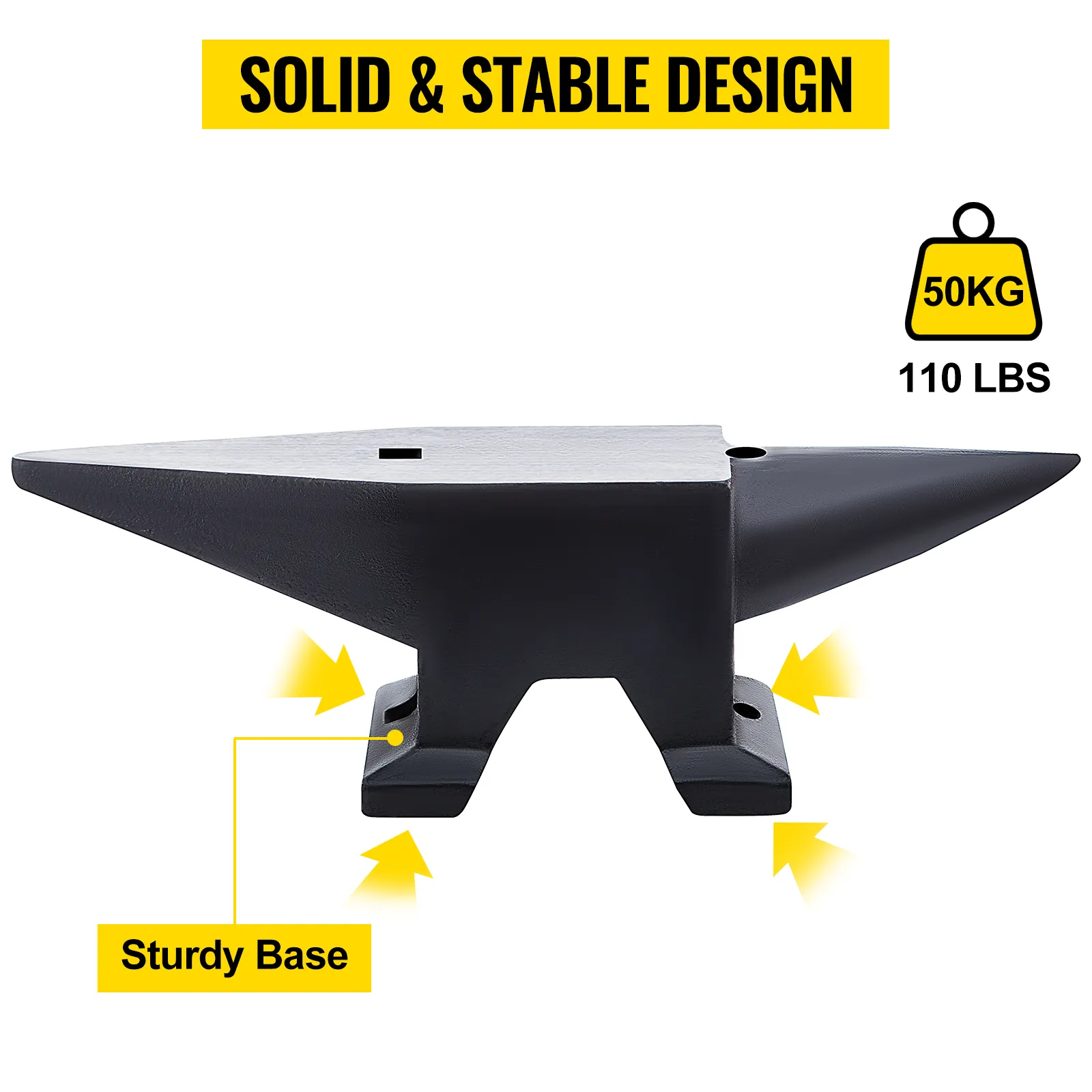 VEVOR gietijzeren aambeeld, 50 kg (110 lbs), solide en stabiel ontwerp met stevige basis, kleur zwart.