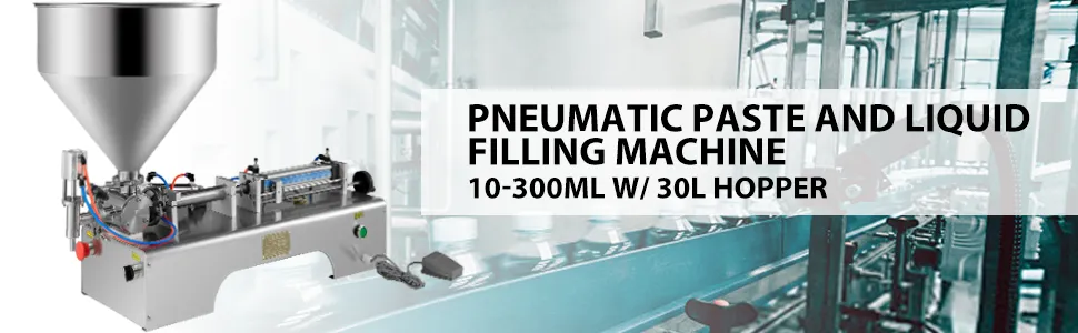 VEVOR pneumatic liquid filling machine with 10-300ml capacity and 30l hopper.