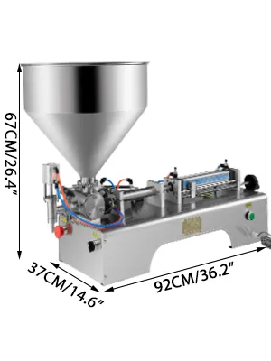 VEVOR pneumatic liquid filling machine with dimensions 67cmx37cmx92cm.