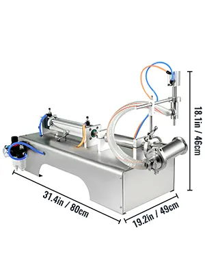Máquina llenadora de líquidos neumática VEVOR, dimensiones: 31,4 x 19,2 x 18,1 pulgadas.