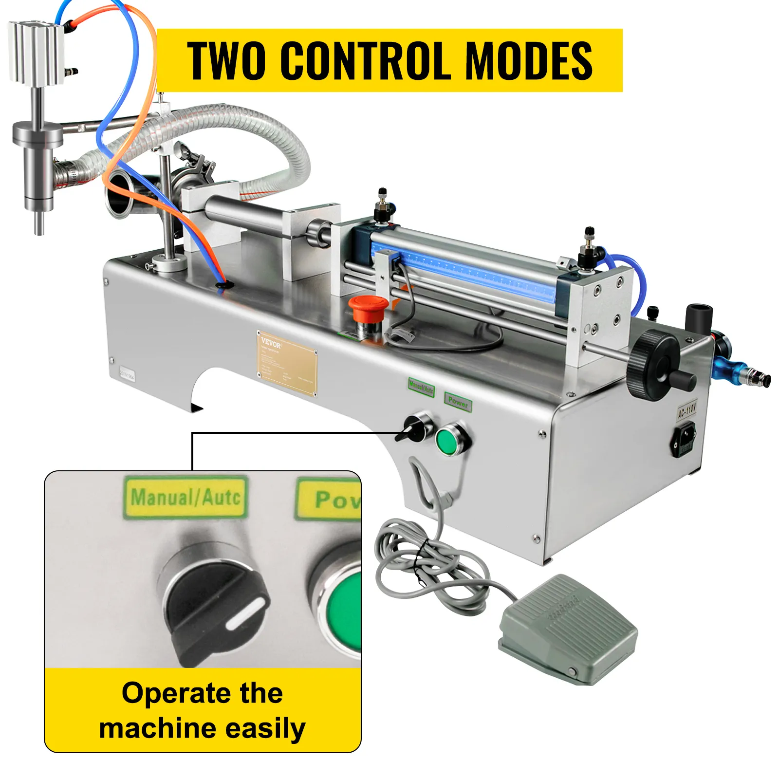 Máquina llenadora de líquidos neumática VEVOR con dos modos de control y fácil operación.