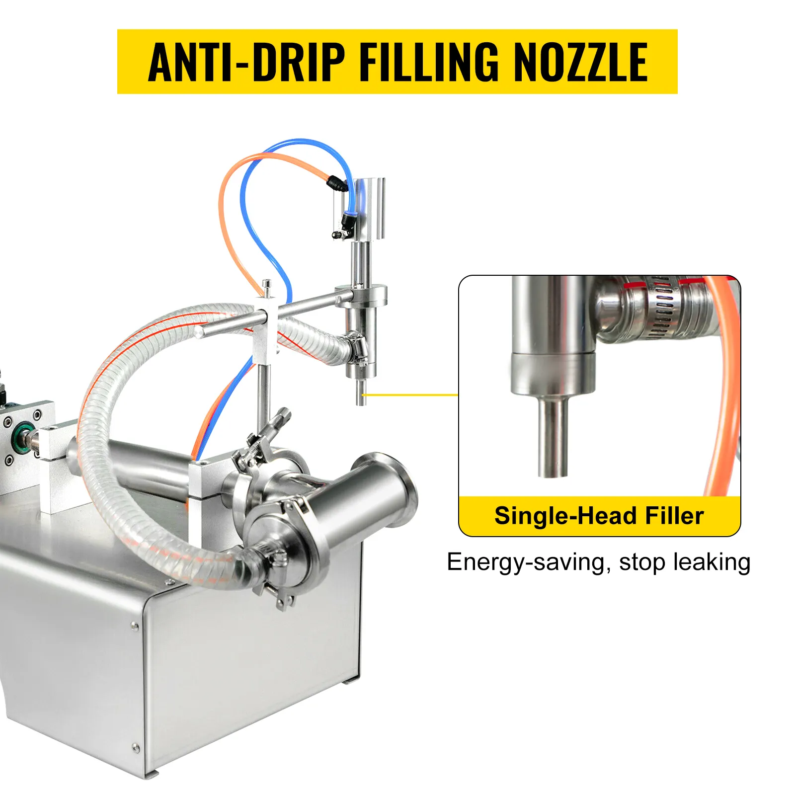 Máquina llenadora de líquidos neumática VEVOR con boquilla antigoteo y llenadora de un solo cabezal.