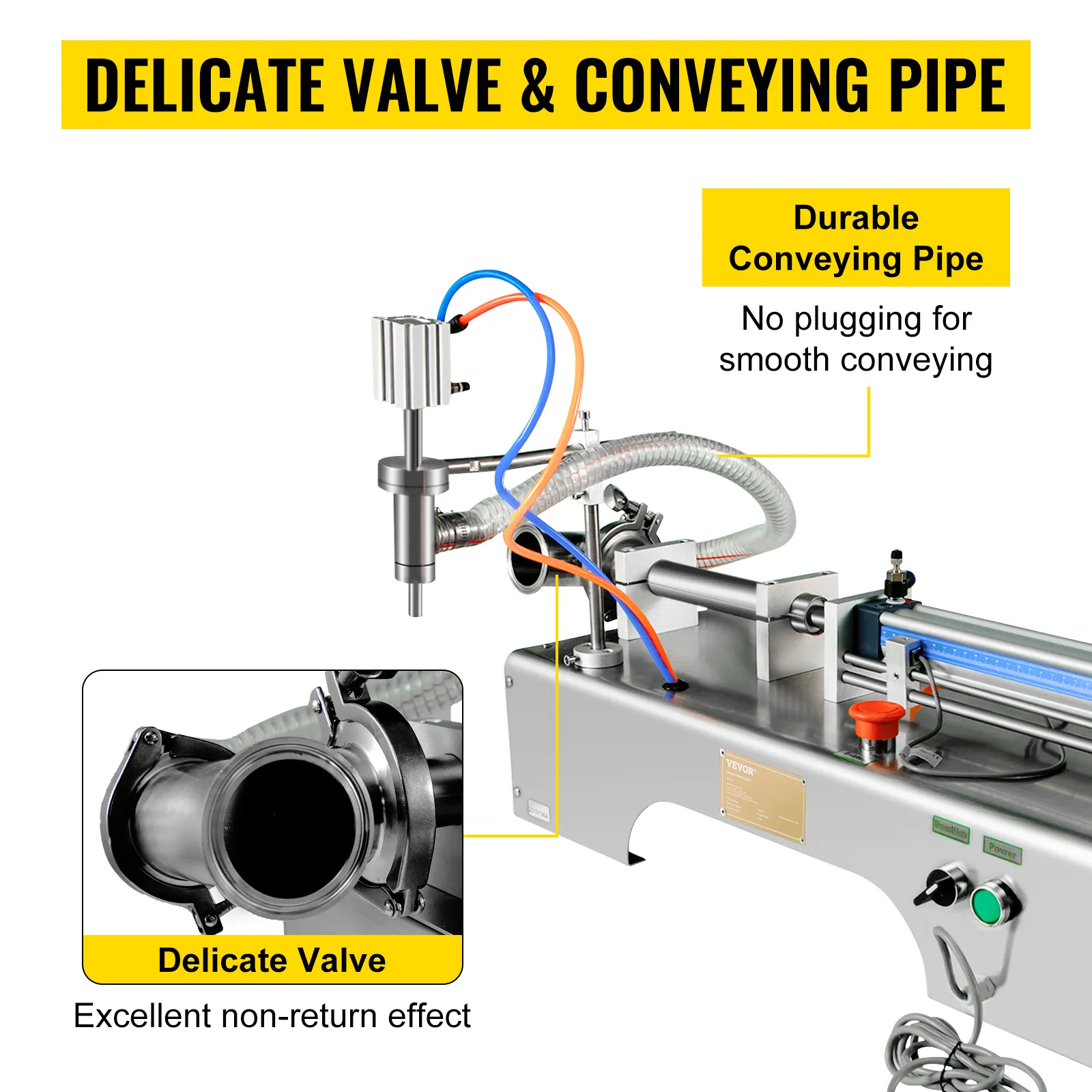 Máquina llenadora de líquidos neumática VEVOR con válvula delicada y tubería de transporte duradera.