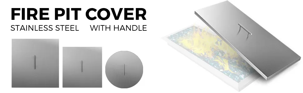 VEVOR fire pit lid in stainless steel with handle, available in various shapes.