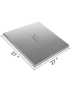 VEVOR fire pit lid, 27" square stainless steel cover with built-in handle.